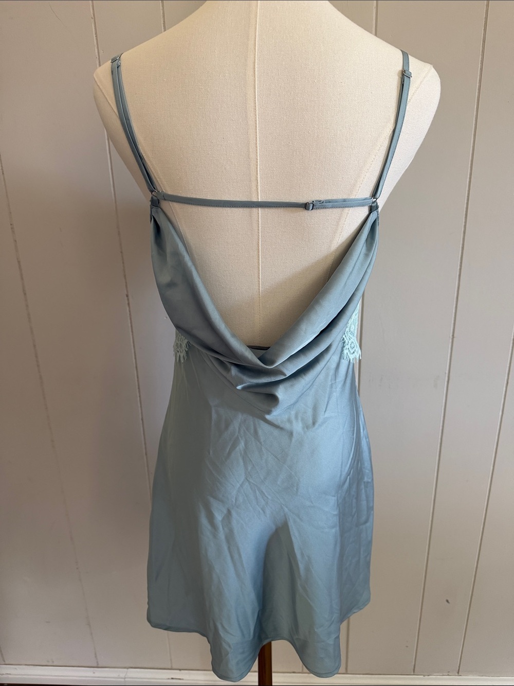 Silky Lace-Trim Slip Dress Bluish Grey Romantic Fairy Whimsigoth Size Small - Picture 9 of 14